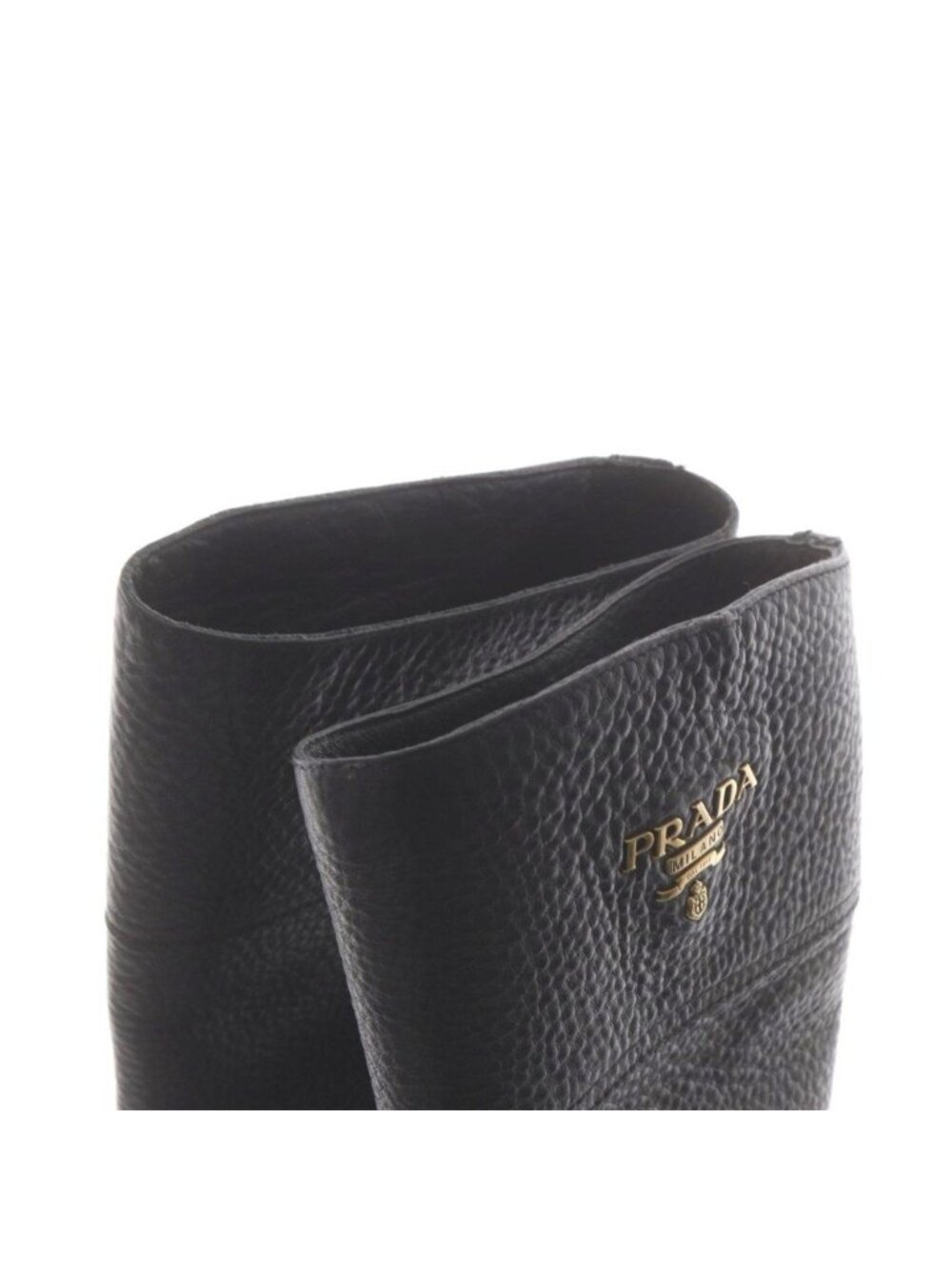 Prada Long Boots Chunky Heels Logo Leather Black - Picture 7 of 7